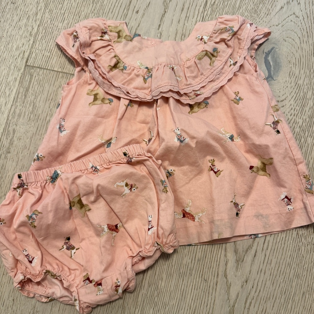 Janie and Jack Pink Baby Outfit with dog Print